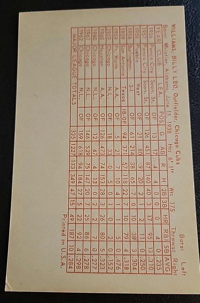 Billy Williams 1963 Exhibit Red Stats On Back VG/EX HOF Chicago Cubs