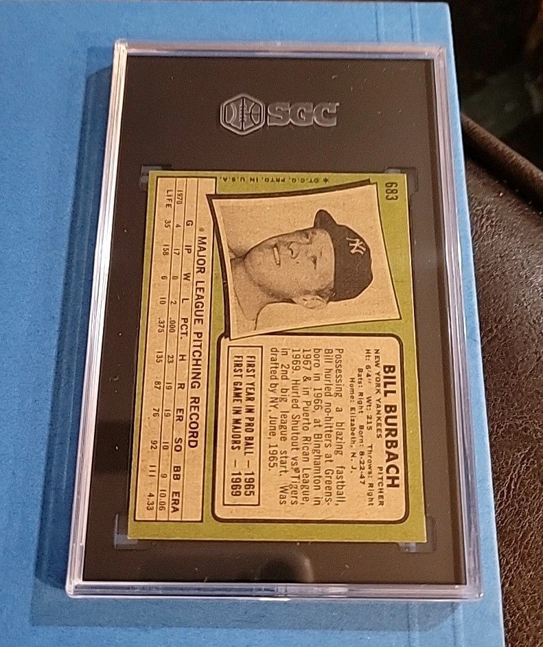 1971 Topps New York Yankees Bill Burbach #683 SGC 6 Ex/Mt  SHORT PRINT