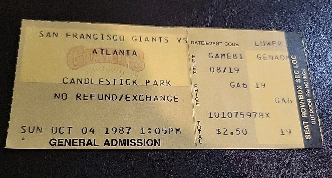 S.F. Giants vs. REDS MLB Baseball Ticket Stub Candlestick Park OCTOBER 4, 1987