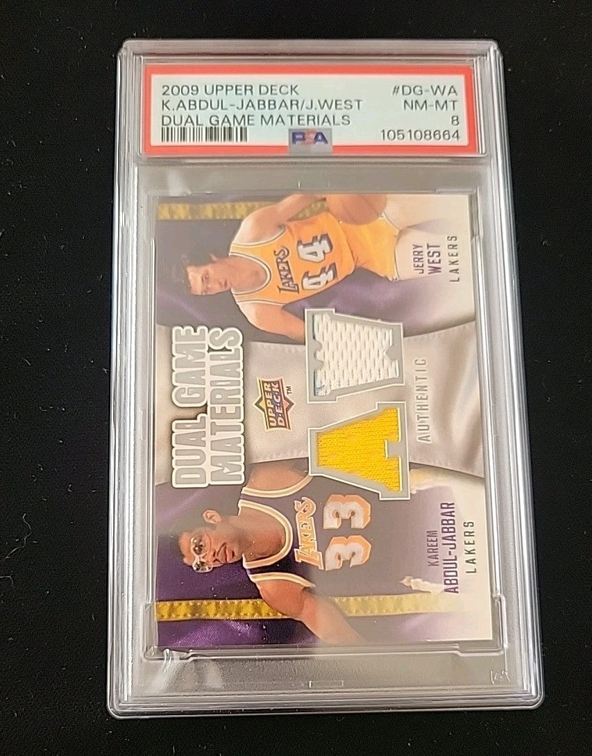 2009-10 Upper Deck Dual Game Materials Kareem Abdul-Jabbar Jerry West /PSA 8