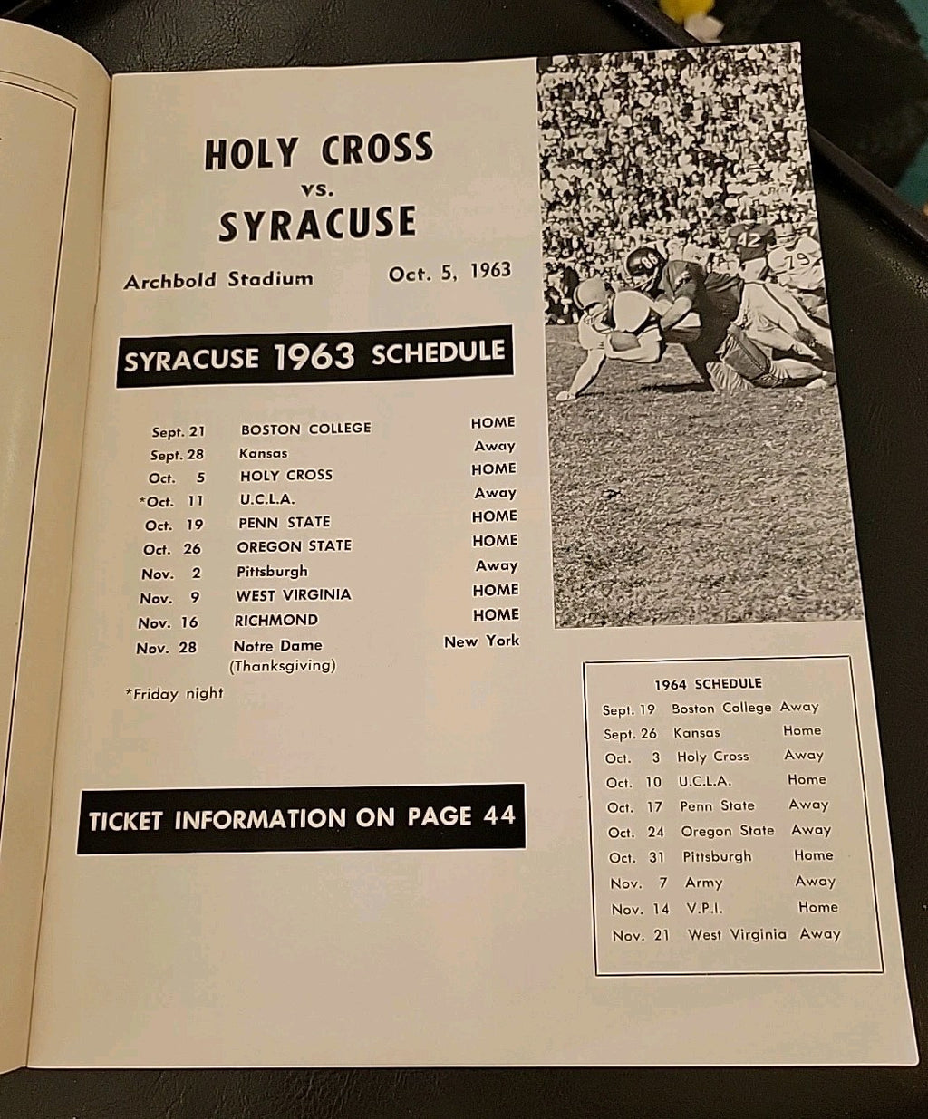 1963 Vintage College Football Program Syracuse vs. Holy Cross