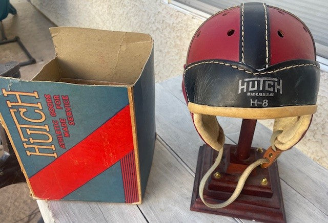 Vintage Antique Football Helmet 1940s Hutch Model Red H-8 w/half box